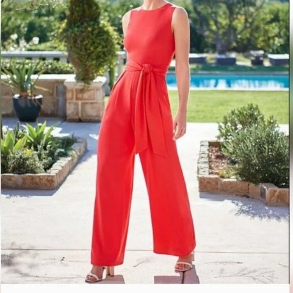 "NWT Antonio Melani Women's Size 8 Coral Orange Wide Leg Jumpsuit Romper"